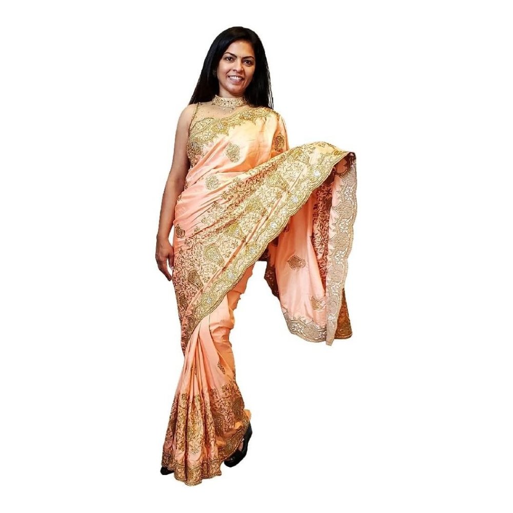 Heavy embroidered saree in Blush